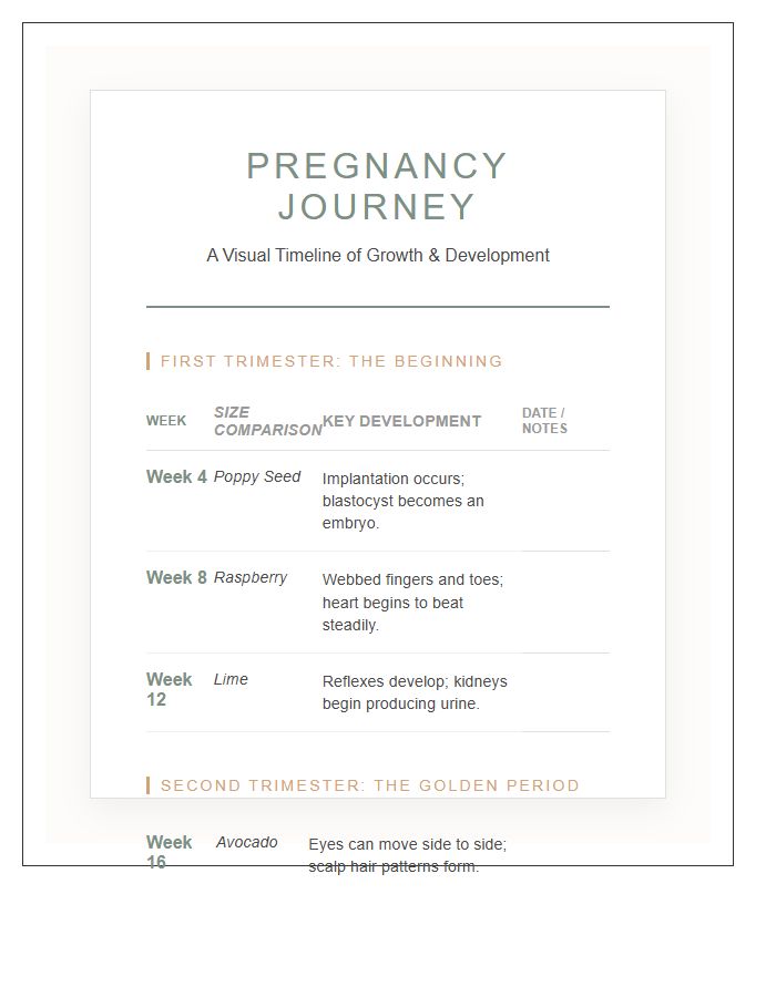Detailed Pregnancy Milestone Printable Wall Chart