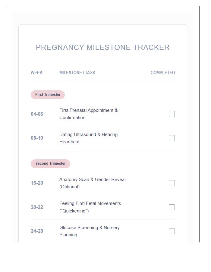 Essential Pregnancy Milestone Printable Tracking Chart