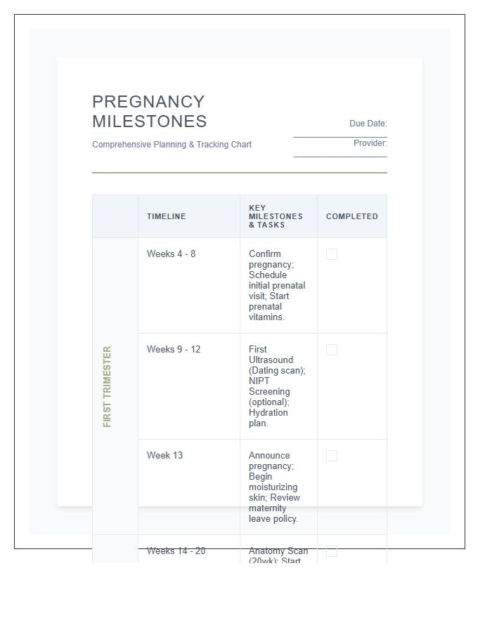 Professional Pregnancy Milestone Printable Planning Chart
