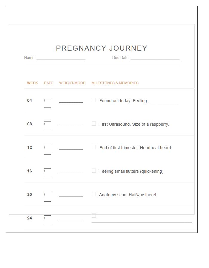 Weekly Pregnancy Journey Printable Progress Chart