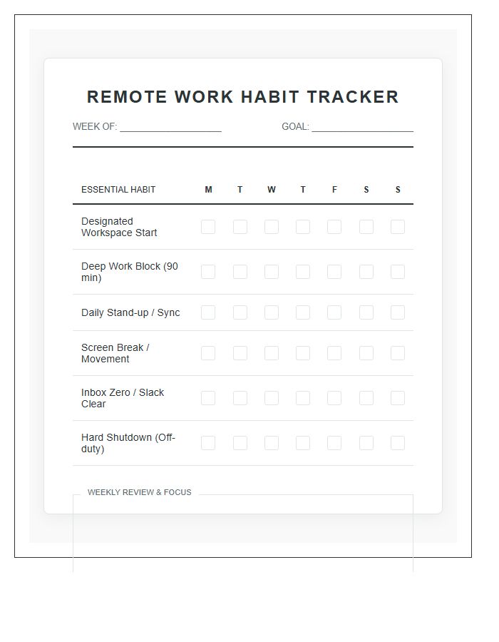 Essential Remote Work Habit Printable Chart