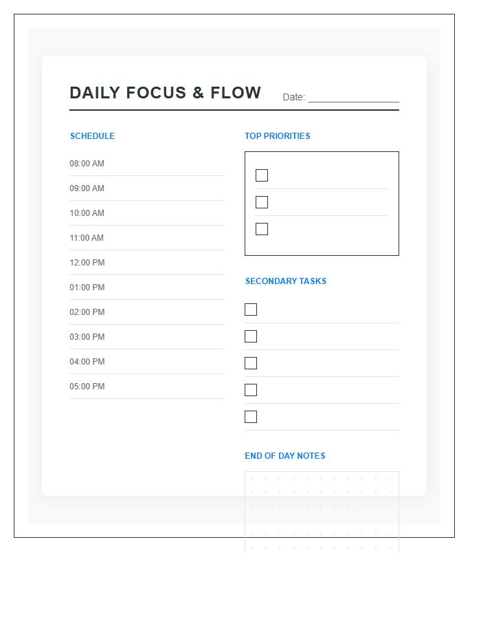 Home Office Time Management Printable Chart