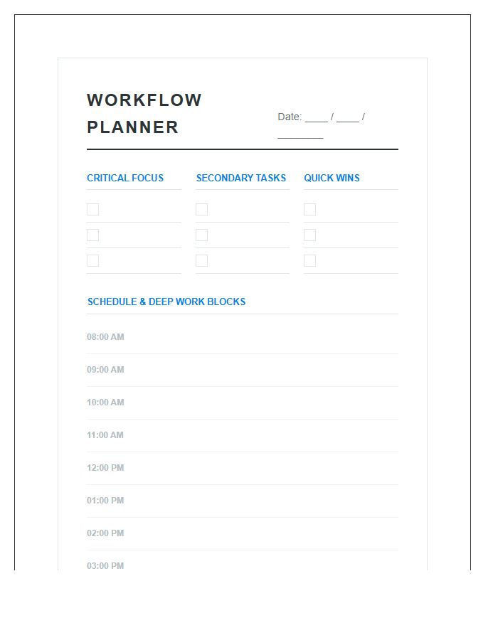 Home Office Workflow Planning Printable Chart