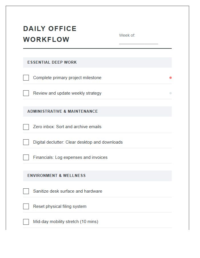 Organized Home Office Task Printable Chart