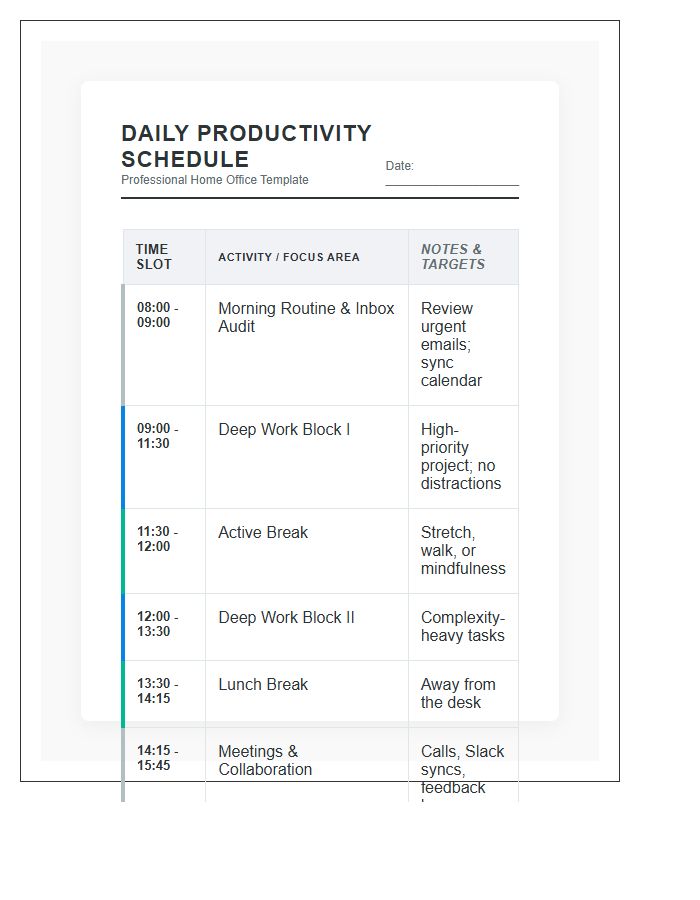 Professional Home Office Schedule Printable Chart