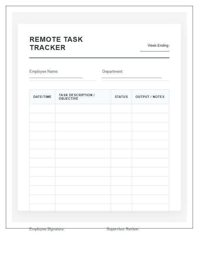 Remote Employee Task Tracking Printable Chart
