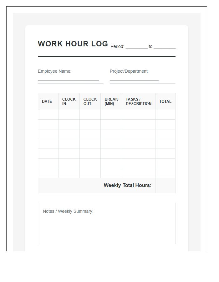 Remote Worker Hour Tracking Printable Chart