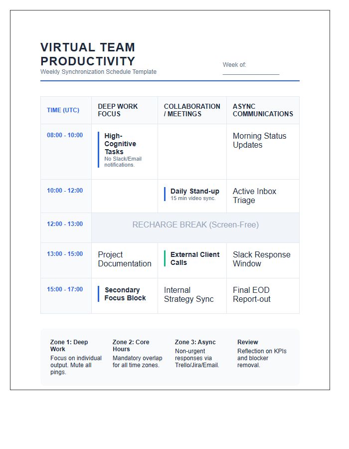 Virtual Team Productivity Schedule Printable Chart
