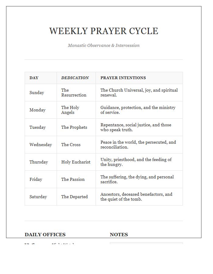 Monastery Weekly Prayer Cycle Printable Chart