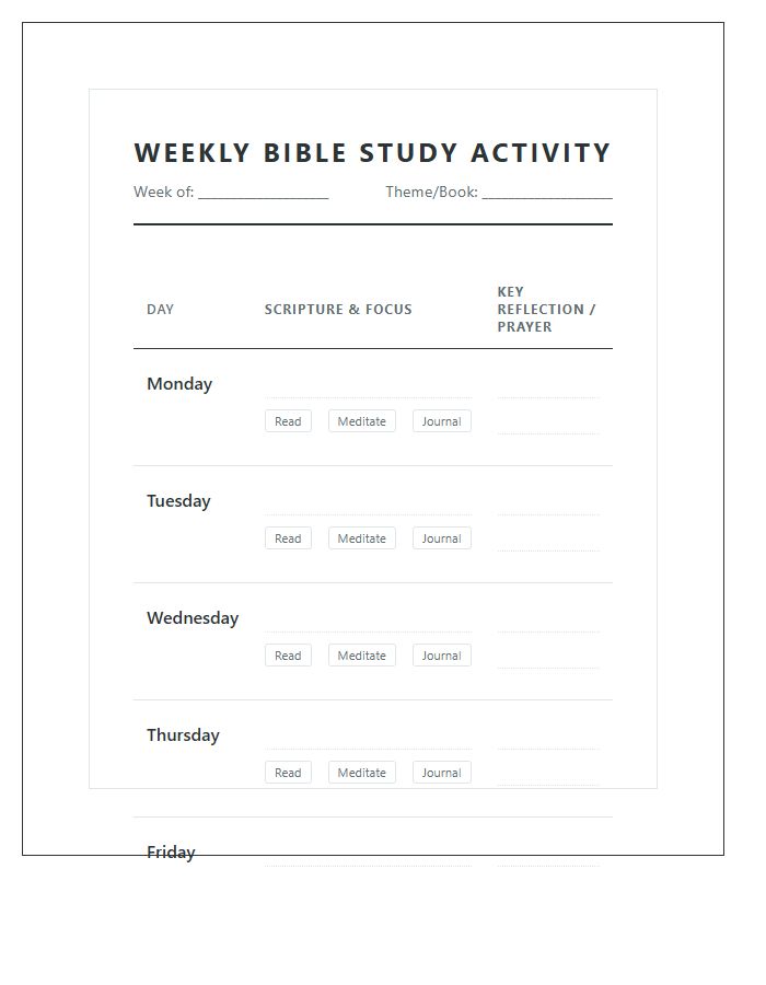 Weekly Bible Study Activity Printable Chart