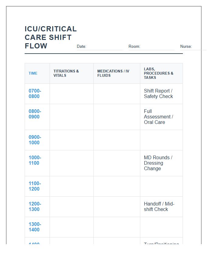 Critical Care Nurse Shift Schedule Printable Chart