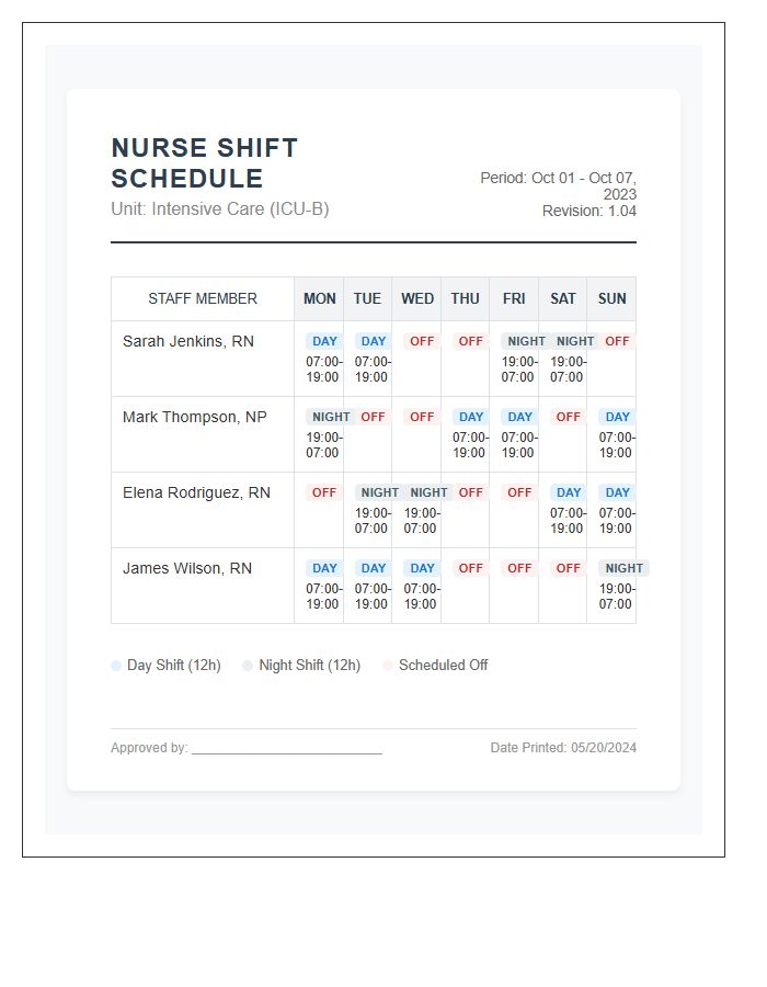 Rotating Hospital Nurse Shift Schedule Printable Chart