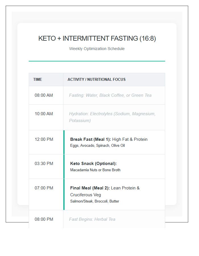 Ketogenic Intermittent Fasting Eating Schedule Printable Chart