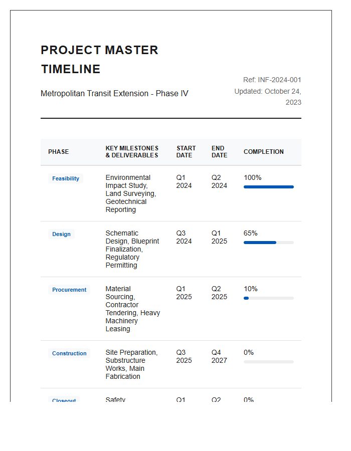 Large Scale Infrastructure Project Timeline Printable Chart