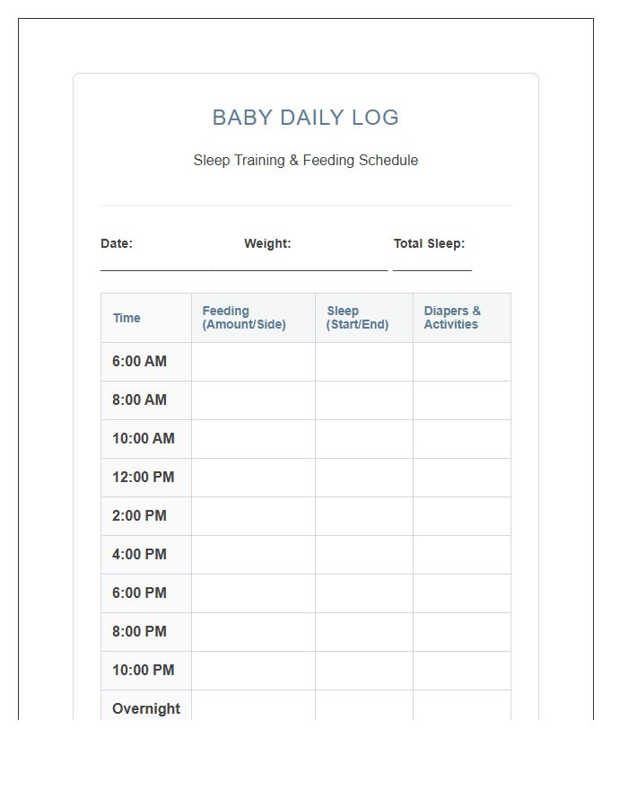 Baby Sleep Training And Feeding Printable Chart