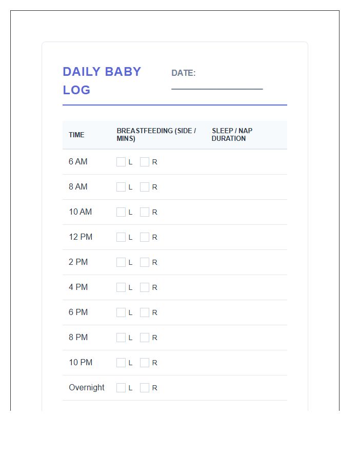 Daily Breastfeeding And Nap Schedule Printable Chart