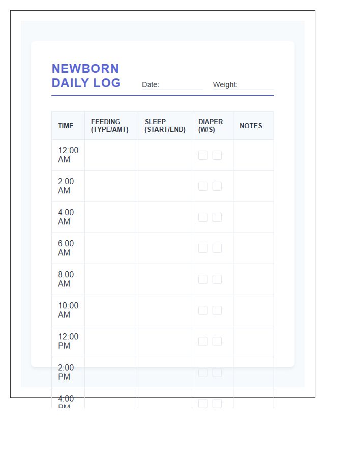 Effective Newborn Routine Tracking Printable Chart