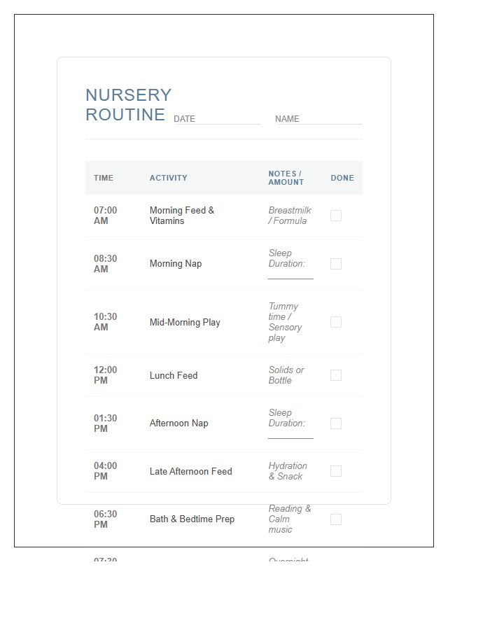 Modern Nursery Routine Management Printable Chart