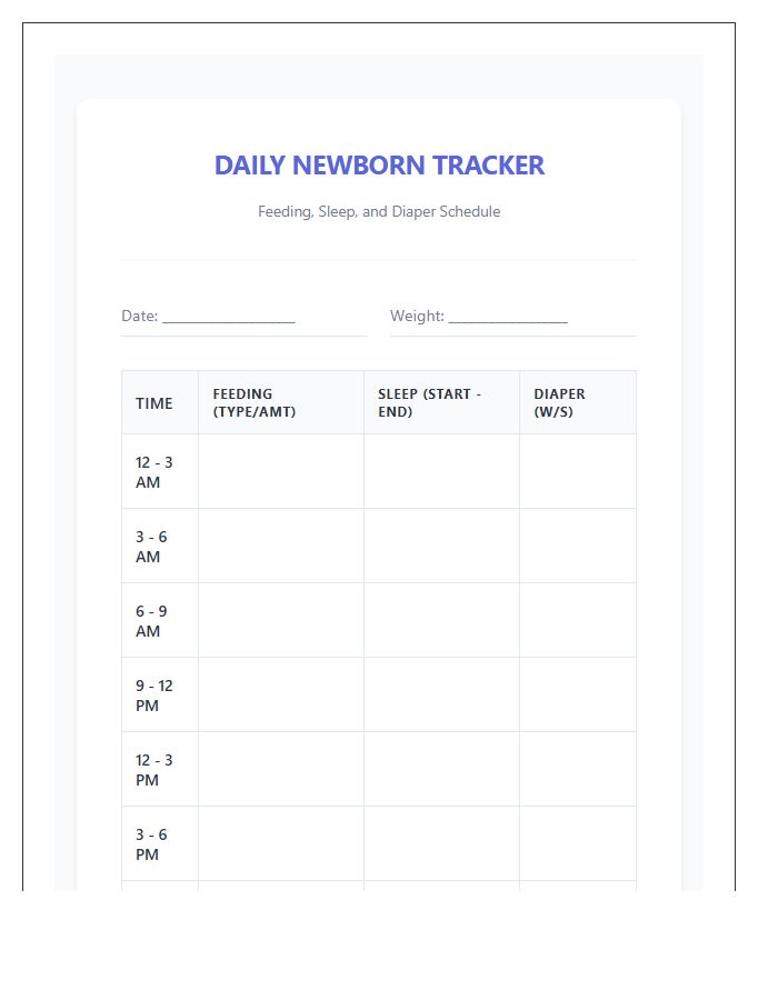 Newborn Feeding And Sleep Schedule Printable Chart