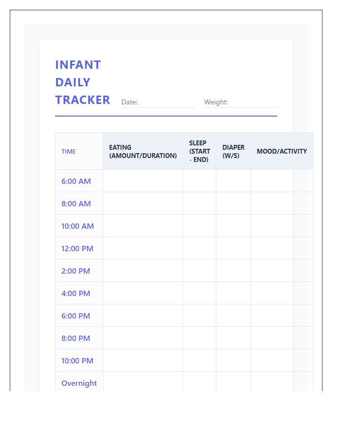 Structured Infant Sleeping And Eating Printable Chart