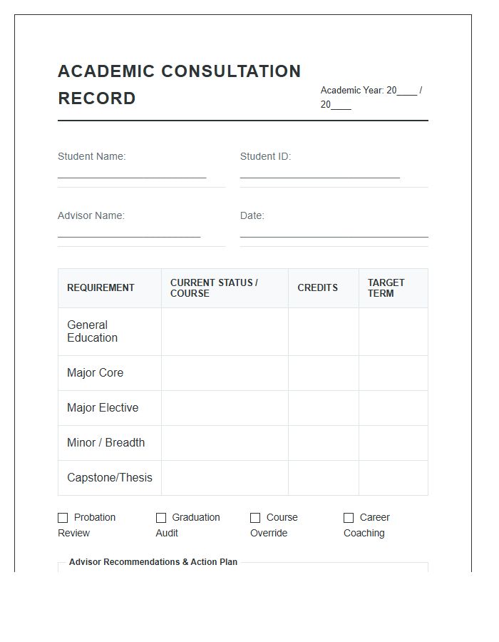 Academic Advisor Consultation Printable Chart