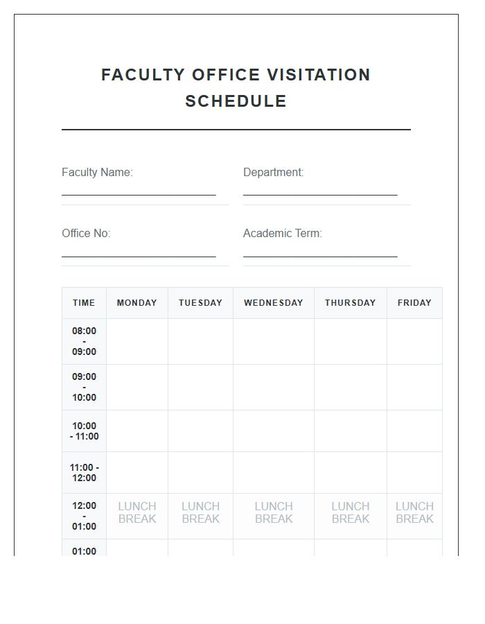 Faculty Office Visitation Schedule Printable Chart