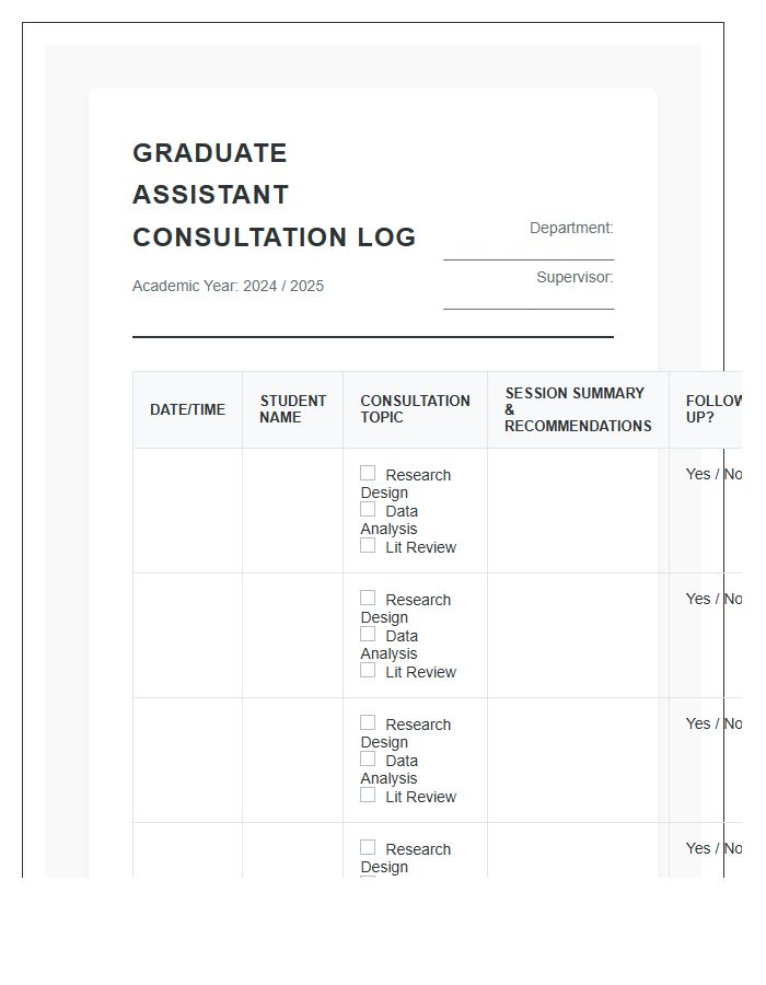 Graduate Assistant Consultation Printable Chart