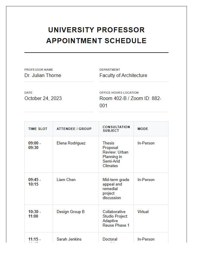 University Professor Appointment Printable Chart