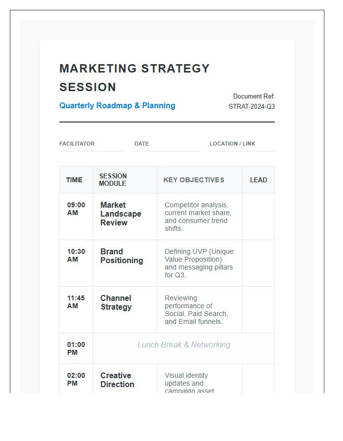 Marketing Strategy Session Schedule Printable Chart