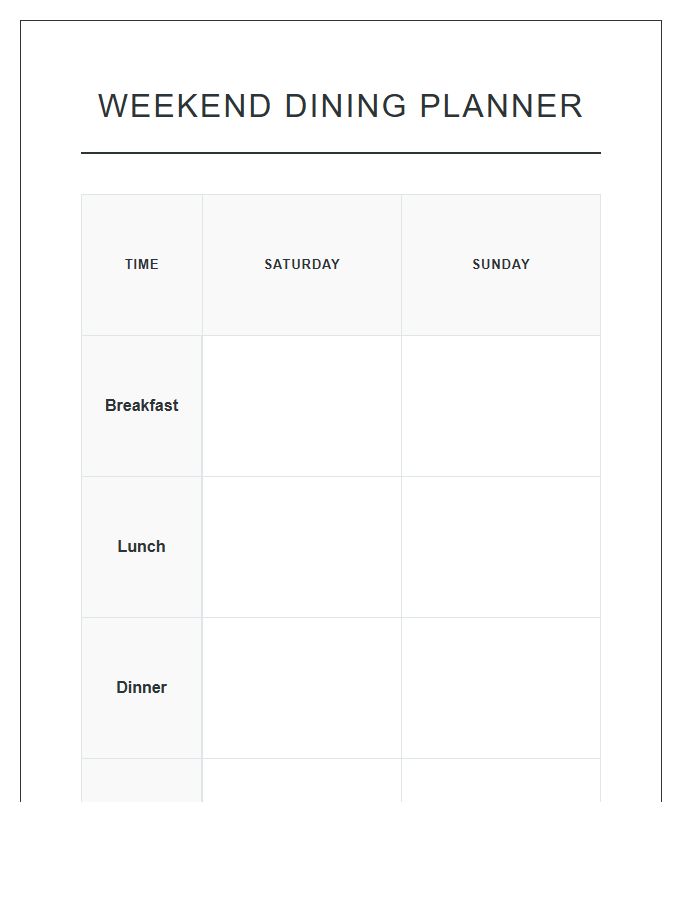 Weekend Food And Dining Printable Chart
