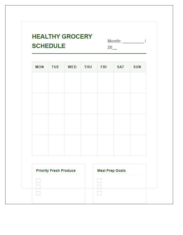 Healthy Eating Grocery Shopping Schedule Printable Chart