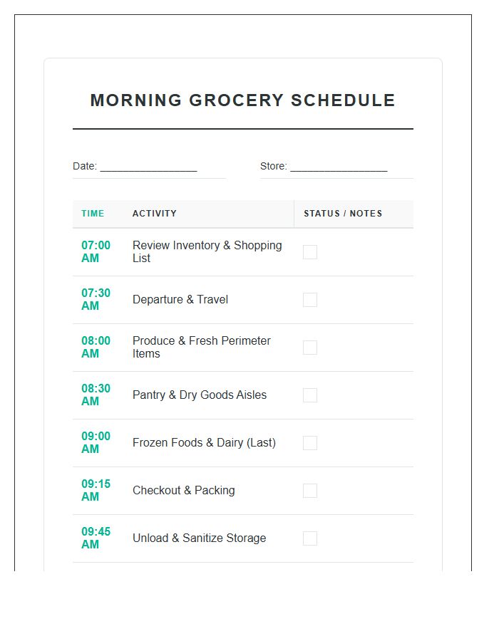 Morning Grocery Shopping Schedule Printable Chart