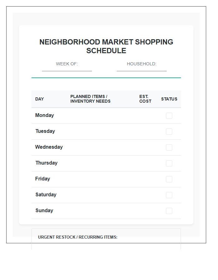 Neighborhood Market Grocery Shopping Schedule Printable Chart