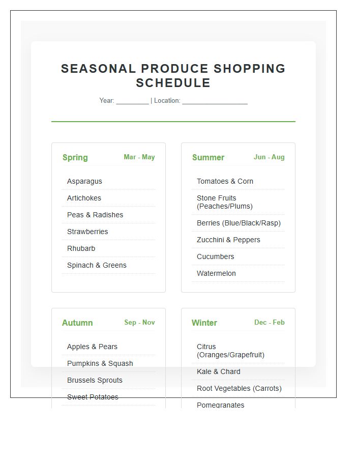 Seasonal Produce Grocery Shopping Schedule Printable Chart