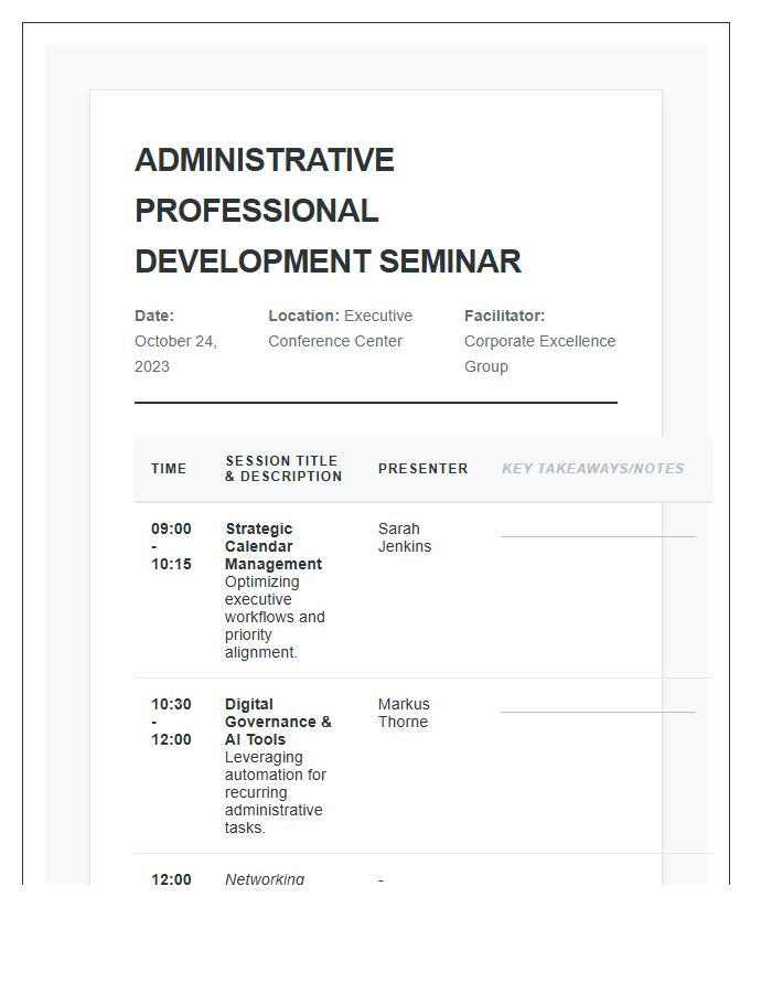 Administrative Professional Development Seminar Printable Chart