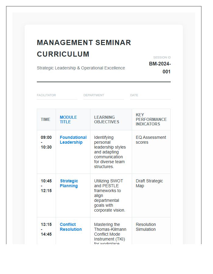 Business Management Training Seminar Printable Chart