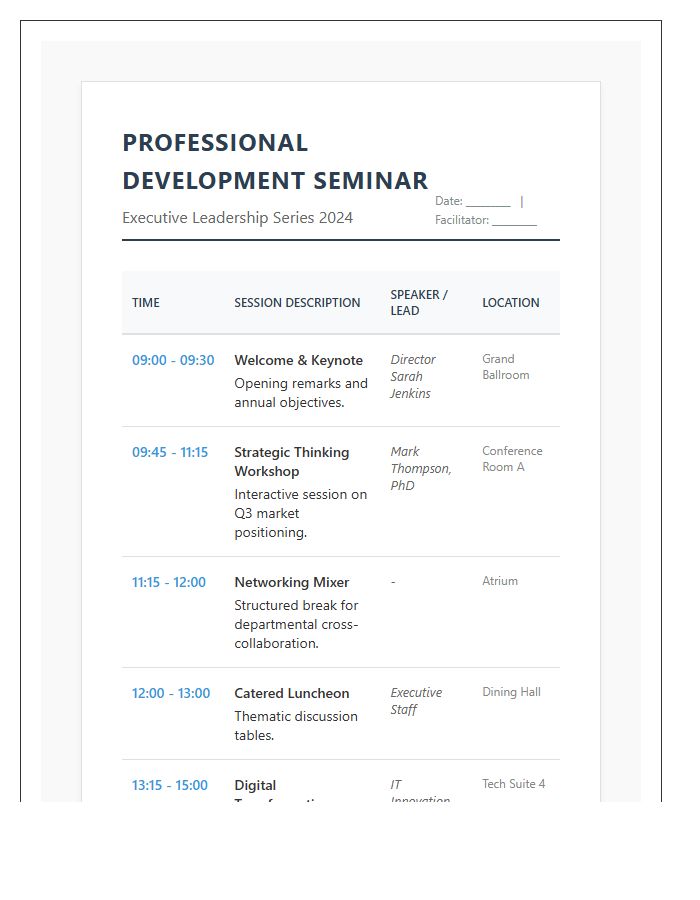 Corporate Professional Development Seminar Printable Chart