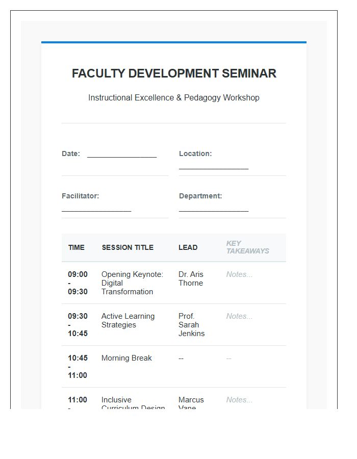 Educational Faculty Development Seminar Printable Chart
