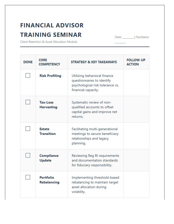 Financial Advisor Training Seminar Printable Chart