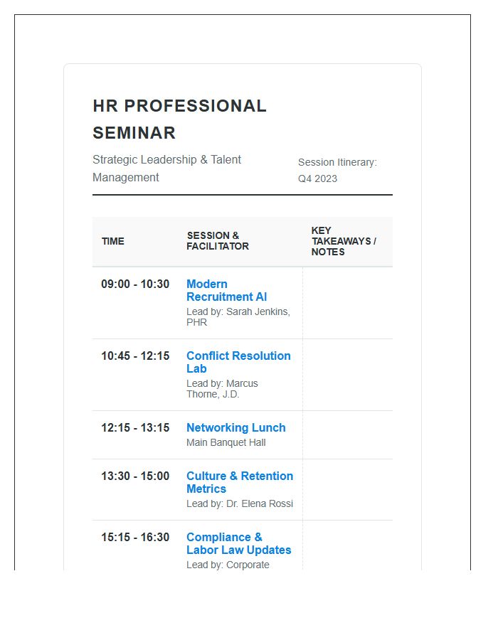 Human Resources Professional Seminar Printable Chart