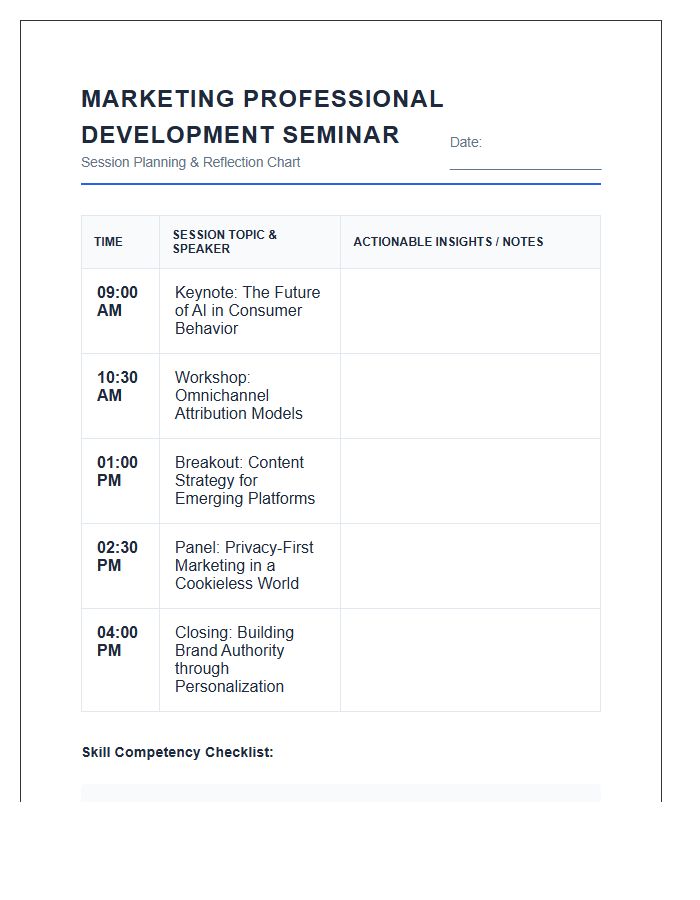 Marketing Professional Development Seminar Printable Chart