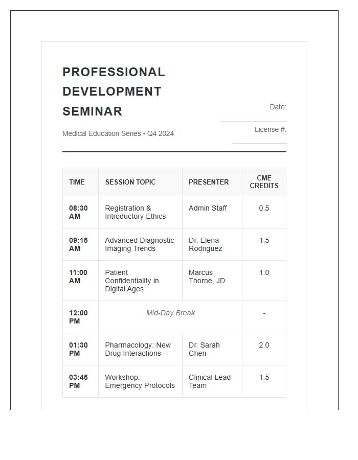 Medical Professional Development Seminar Printable Chart
