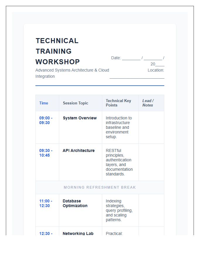 Technical Training Workshop Seminar Printable Chart