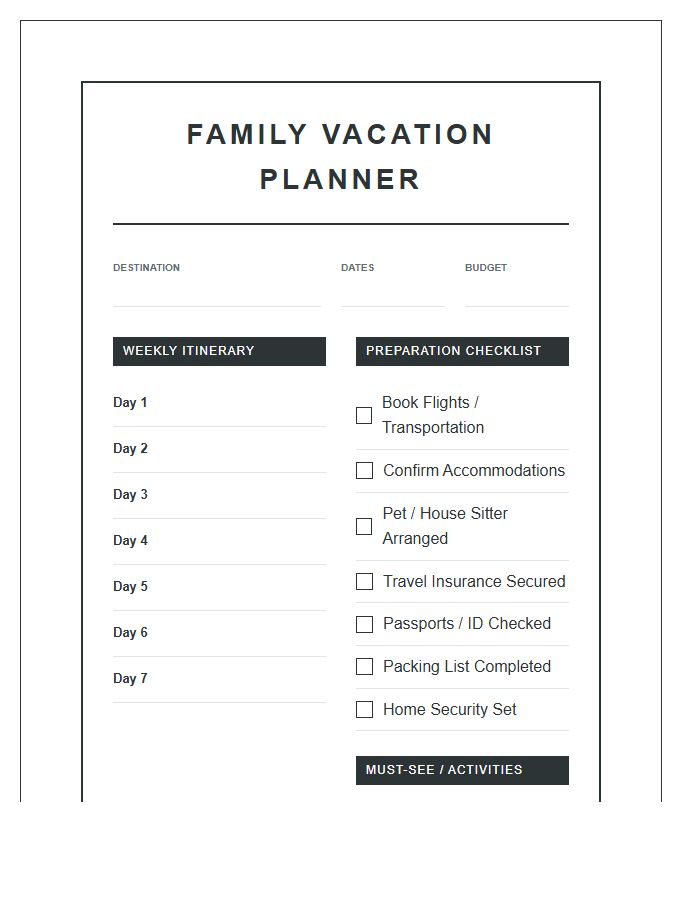 Family Vacation Planning Printable Wall Chart