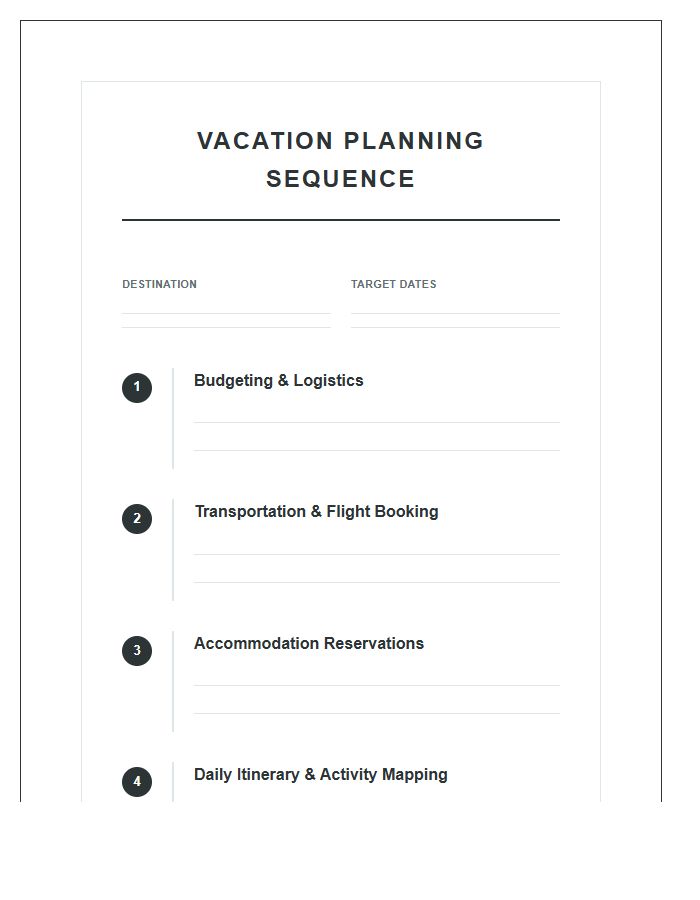 Personal Vacation Planning Printable Sequence Chart