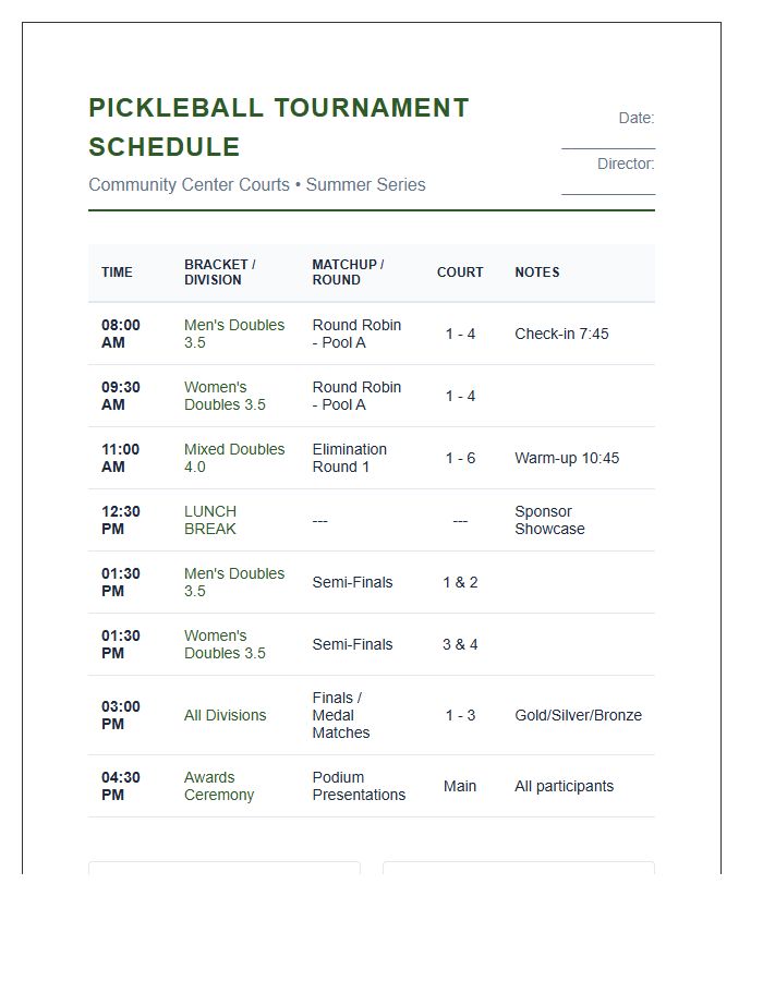 Local Pickleball Tournament Schedule Printable Chart