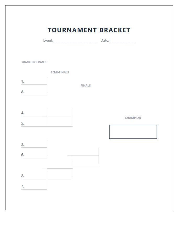 Single Elimination Tournament Schedule Printable Chart