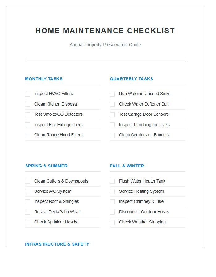 Comprehensive Home Maintenance Guide Printable Chart