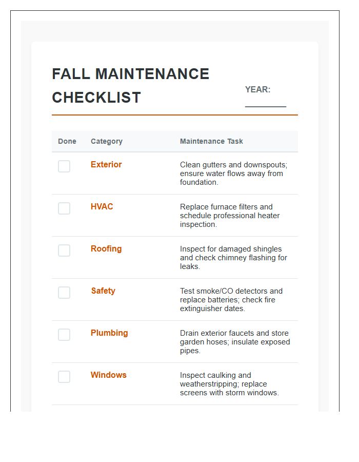 Fall Home Maintenance Schedule Printable Chart