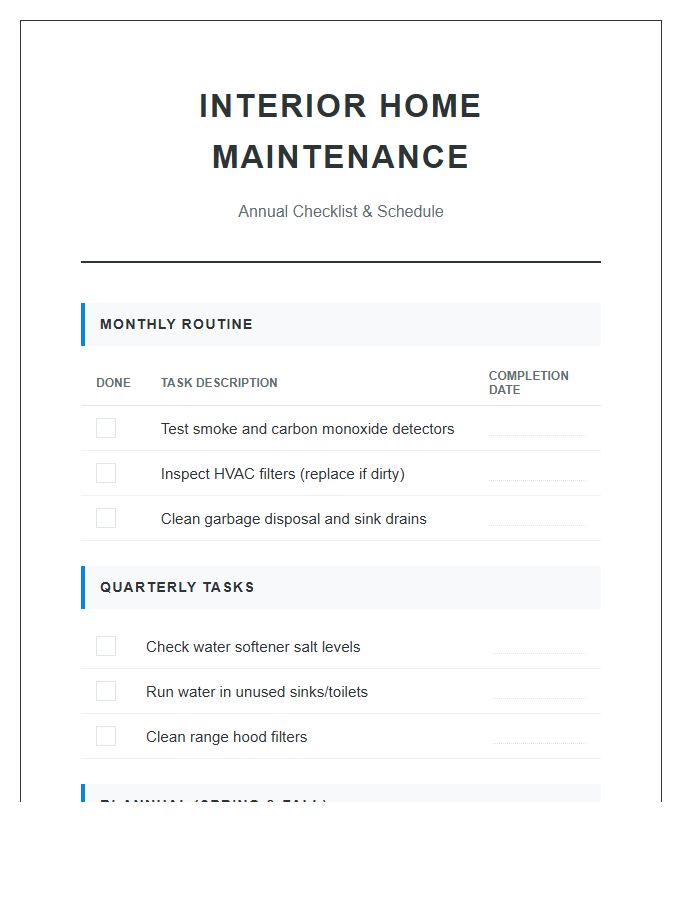 Interior Home Maintenance Schedule Printable Chart